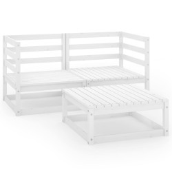 vidaXL Set de salón de jardín de 3 piezas blanco madera maciza pino