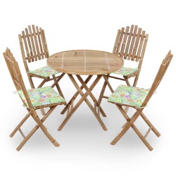 vidaXL Set de comedor exterior plegable 5 piezas con cojines bambú