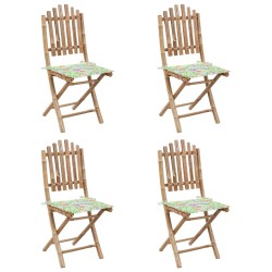 vidaXL Set de comedor exterior plegable 5 piezas con cojines bambú