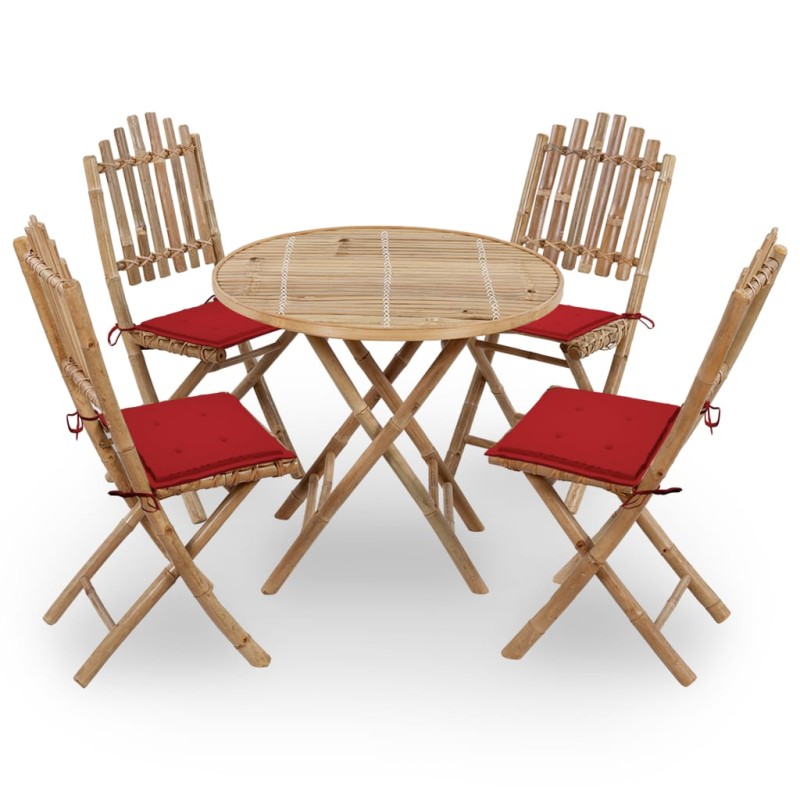 vidaXL Set de comedor exterior plegable 5 piezas con cojines bambú vidaXL Set de comedor exterior plegable 5 piezas con cojines bambú
