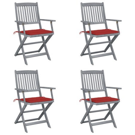 vidaXL Sillas de jardín plegables 4 uds cojines madera maciza acacia