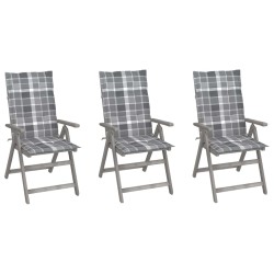 vidaXL Sillas de jardín reclinables 3 uds madera maciza acacia cojines