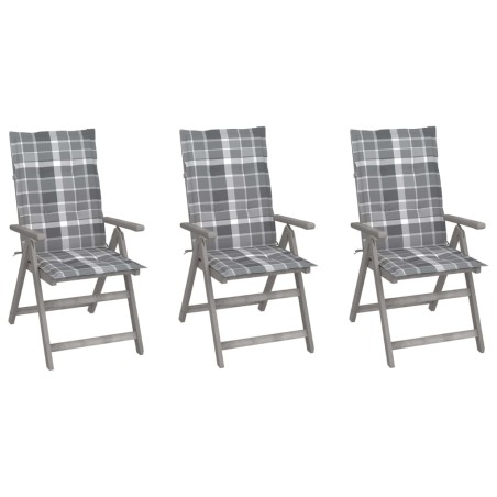 vidaXL Sillas de jardín reclinables 3 uds madera maciza acacia cojines