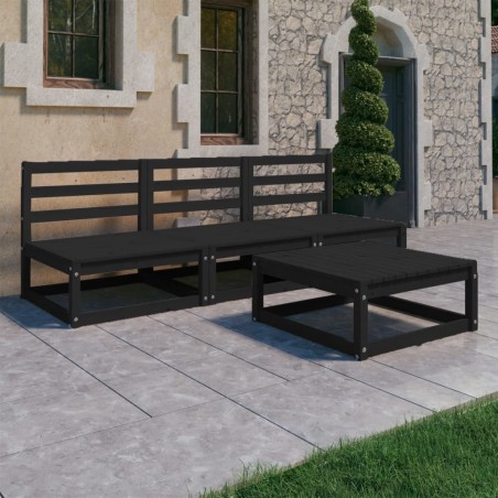 vidaXL Juego de muebles de jardín 4 piezas negro madera maciza de pino