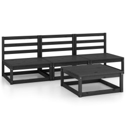 vidaXL Juego de muebles de jardín 4 piezas negro madera maciza de pino