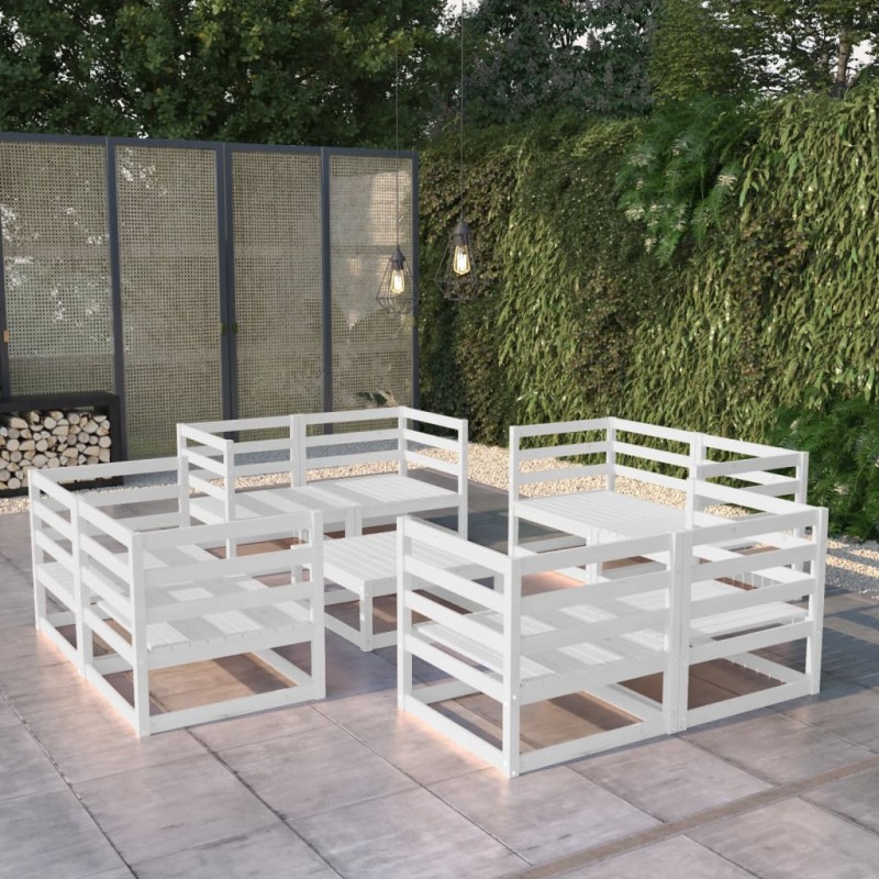 vidaXL Set de salón de jardín de 9 piezas blanco madera maciza pino vidaXL Set de salón de jardín de 9 piezas blanco madera maciza pino