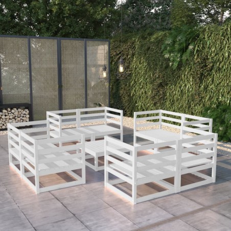 vidaXL Set de salón de jardín de 9 piezas blanco madera maciza pino