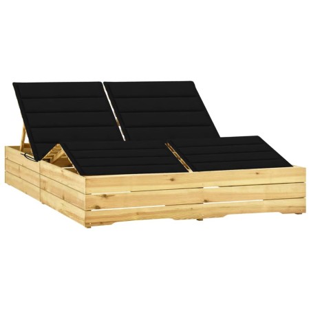 vidaXL Tumbona doble y cojines negros madera pino impregnada 