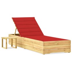 vidaXL Tumbona de jardín con mesa y cojín de madera de pino impregnada
