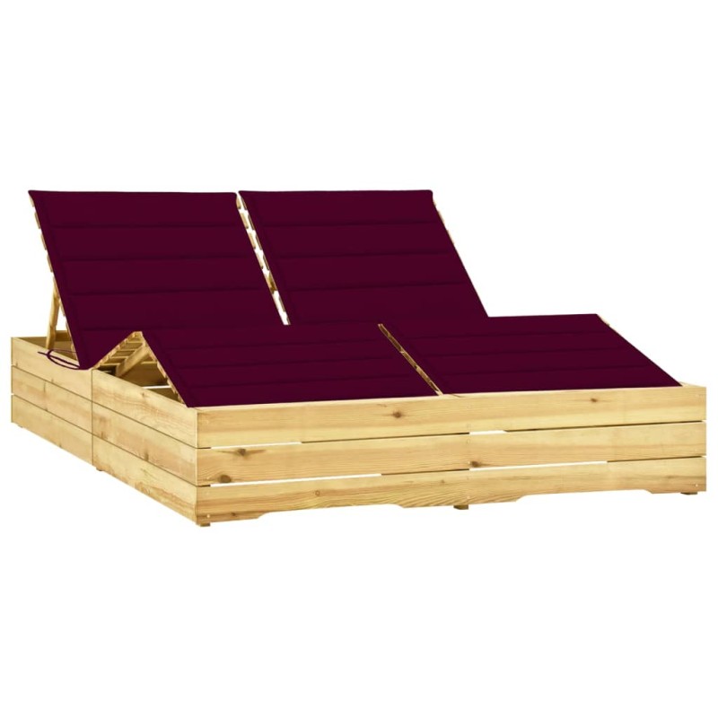 vidaXL Tumbona doble y cojines madera pino impregnada rojo tinto vidaXL Tumbona doble y cojines madera pino impregnada rojo tinto
