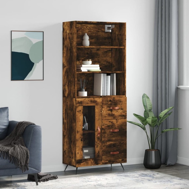 vidaXL Aparador alto madera contrachapada roble ahumado 69,5x34x180 cm vidaXL Aparador alto madera contrachapada roble ahumado 69,5x34x180 cm