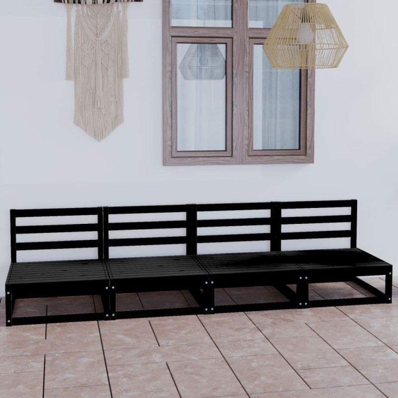 vidaXL Sofá de jardín 4 plazas negro madera maciza de pino vidaXL Sofá de jardín 4 plazas negro madera maciza de pino