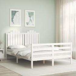 vidaXL Estructura cama de matrimonio con cabecero madera maciza blanco