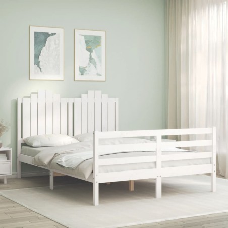 vidaXL Estructura cama de matrimonio con cabecero madera maciza blanco
