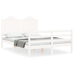 vidaXL Estructura cama de matrimonio con cabecero madera maciza blanco