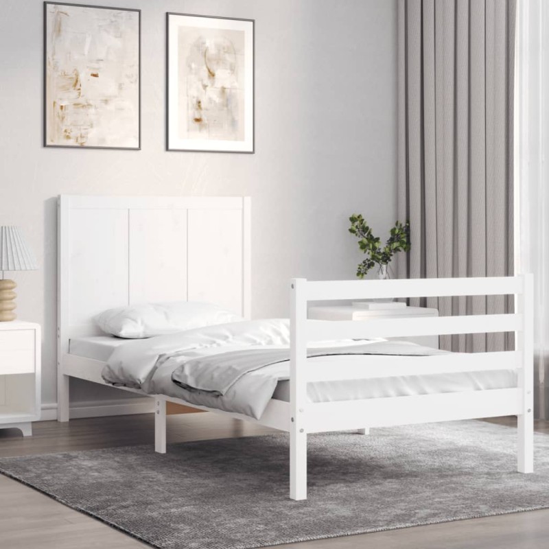 vidaXL Estructura de cama individual con cabecero madera maciza blanco vidaXL Estructura de cama individual con cabecero madera maciza blanco