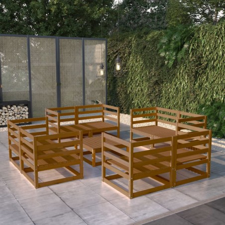 vidaXL Muebles de jardín 9 pzas y cojines marrón miel madera pino