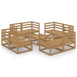 vidaXL Muebles de jardín 9 pzas y cojines marrón miel madera pino