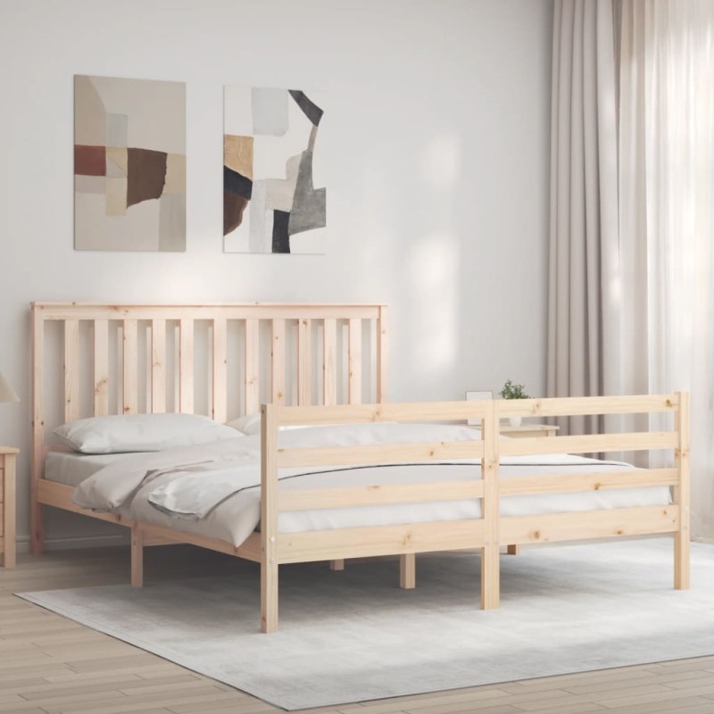 vidaXL Estructura de cama de matrimonio con cabecero madera maciza vidaXL Estructura de cama de matrimonio con cabecero madera maciza