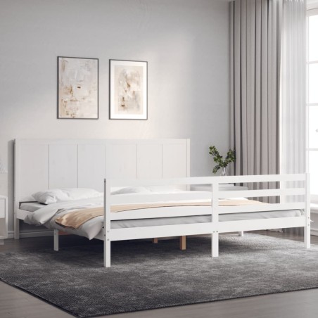 vidaXL Estructura cama de matrimonio con cabecero madera maciza blanco