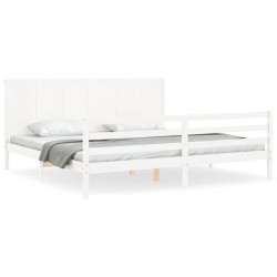 vidaXL Estructura cama de matrimonio con cabecero madera maciza blanco