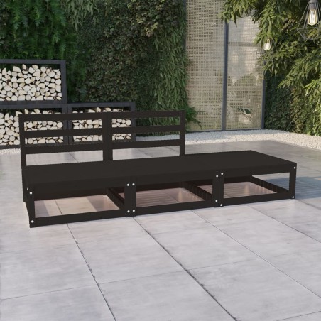 vidaXL Juego de muebles de jardín 3 pzas y cojines negro madera pino