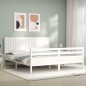 vidaXL Estructura cama de matrimonio con cabecero madera maciza blanco