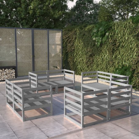 vidaXL Muebles de jardín 8 piezas gris madera de pino maciza