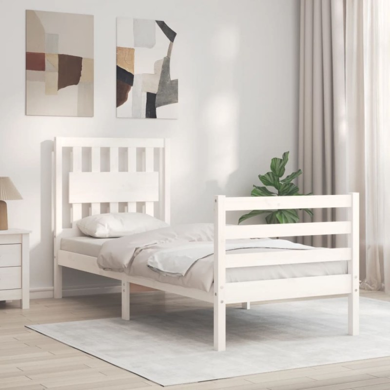 vidaXL Estructura de cama individual con cabecero madera maciza blanco