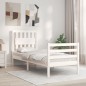 vidaXL Estructura de cama individual con cabecero madera maciza blanco