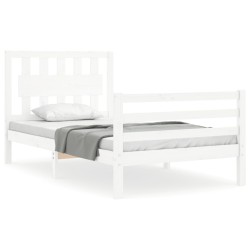 vidaXL Estructura de cama individual con cabecero madera maciza blanco