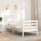 vidaXL Estructura de cama individual con cabecero madera maciza blanco