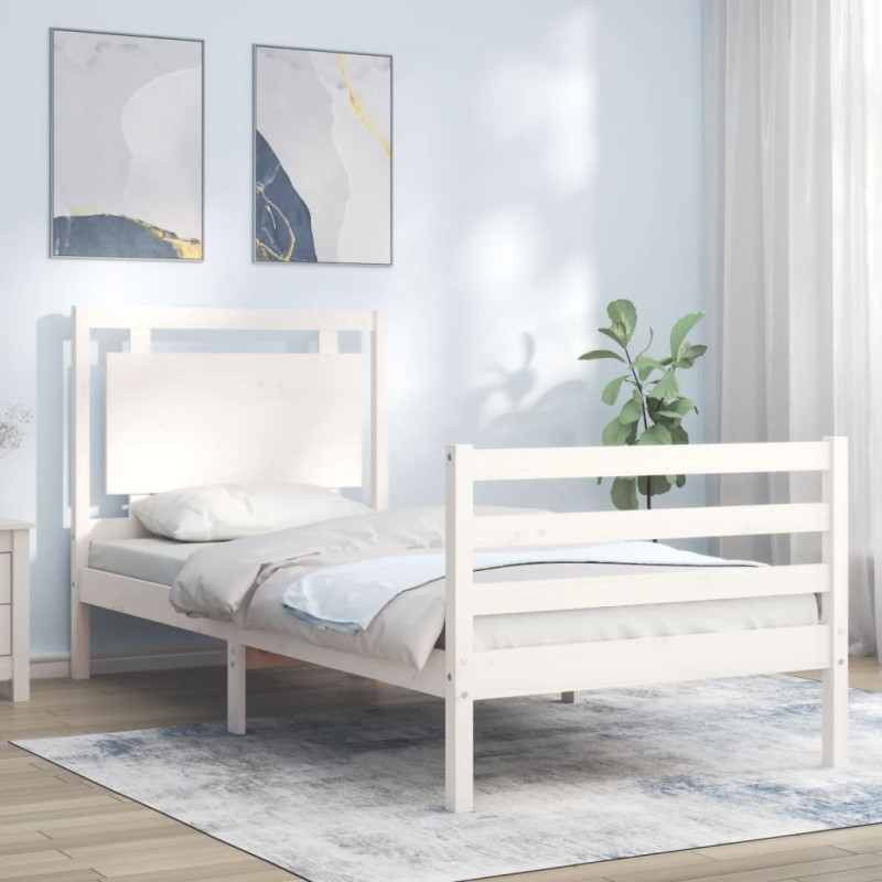 vidaXL Estructura de cama individual con cabecero madera maciza blanco vidaXL Estructura de cama individual con cabecero madera maciza blanco