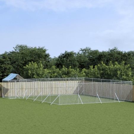 vidaXL Perrera de exterior con techo acero galvanizado plata 10x8x2,5m