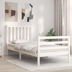 vidaXL Estructura de cama con cabecero madera maciza blanco 90x200 cm