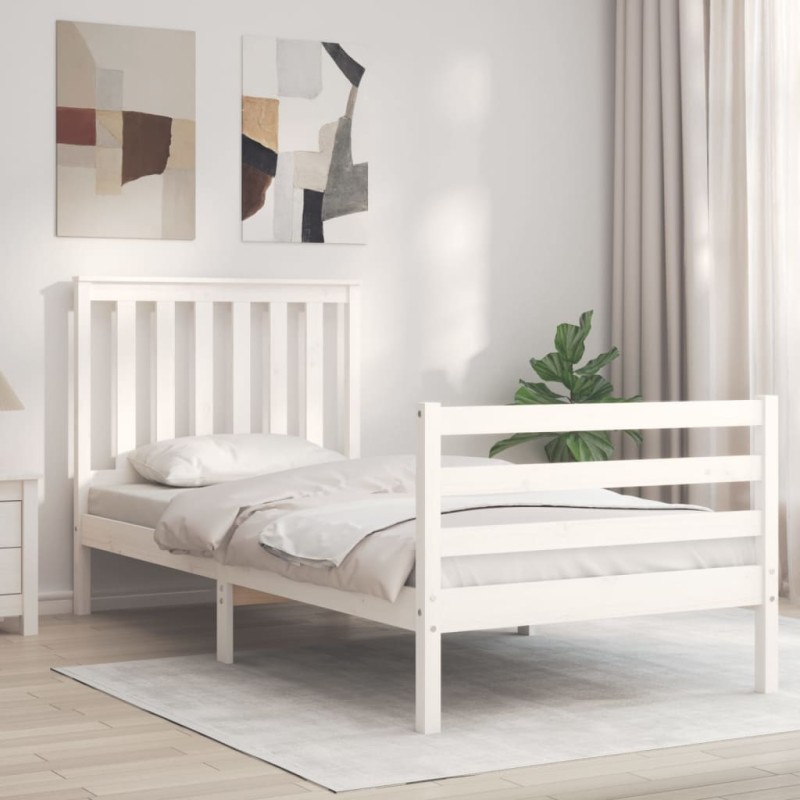 vidaXL Estructura de cama con cabecero madera maciza blanco 90x200 cm