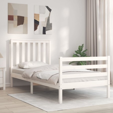 vidaXL Estructura de cama con cabecero madera maciza blanco 90x200 cm
