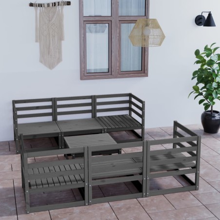 vidaXL Juego de muebles de jardín 7 piezas gris madera maciza de pino