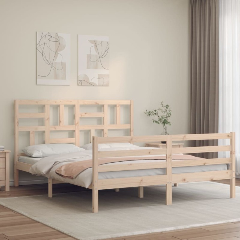 vidaXL Estructura de cama de matrimonio con cabecero madera maciza vidaXL Estructura de cama de matrimonio con cabecero madera maciza