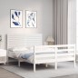 vidaXL Estructura cama de matrimonio con cabecero madera maciza blanco vidaXL Estructura cama de matrimonio con cabecero madera maciza blanco