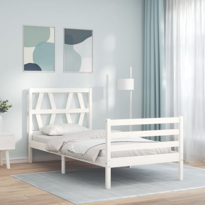 vidaXL Estructura de cama individual con cabecero madera maciza blanco vidaXL Estructura de cama individual con cabecero madera maciza blanco