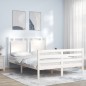 vidaXL Estructura cama de matrimonio con cabecero madera maciza blanco vidaXL Estructura cama de matrimonio con cabecero madera maciza blanco