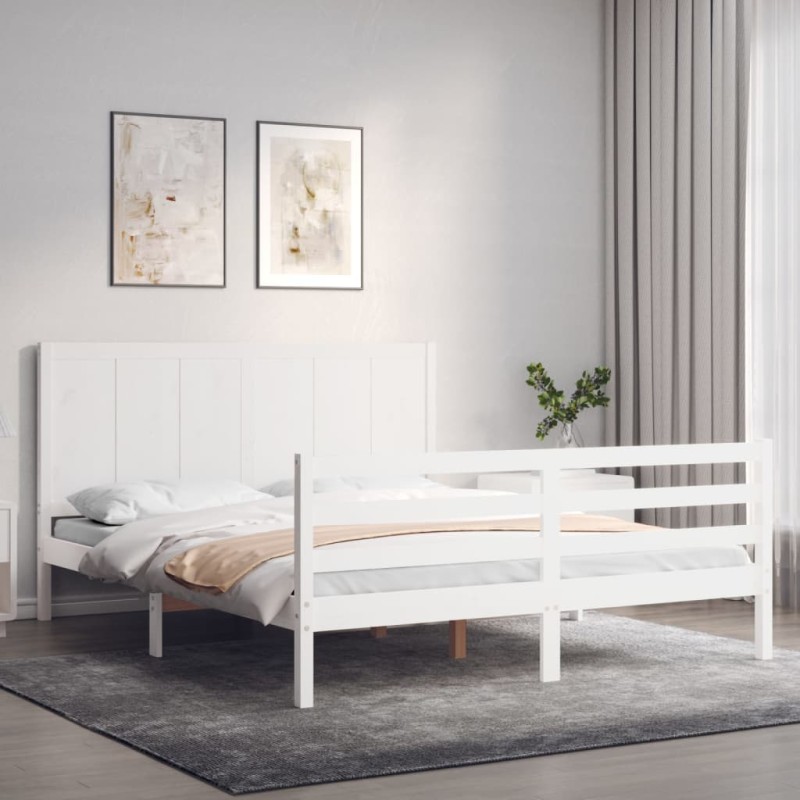 vidaXL Estructura de cama con cabecero madera maciza blanco 160x200 cm