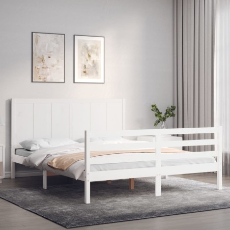 vidaXL Estructura de cama con cabecero madera maciza blanco 160x200 cm