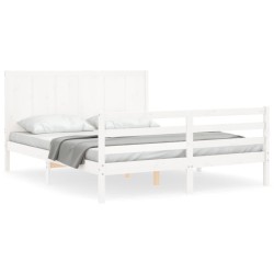 vidaXL Estructura de cama con cabecero madera maciza blanco 160x200 cm