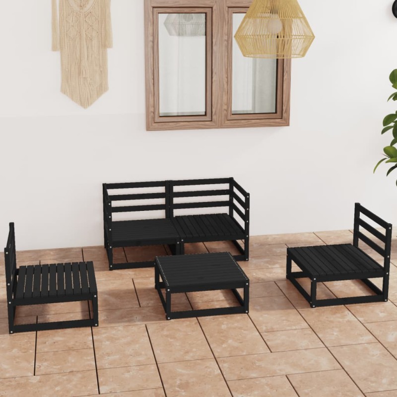 vidaXL Juego de muebles de jardín 5 piezas negro madera maciza de pino vidaXL Juego de muebles de jardín 5 piezas negro madera maciza de pino