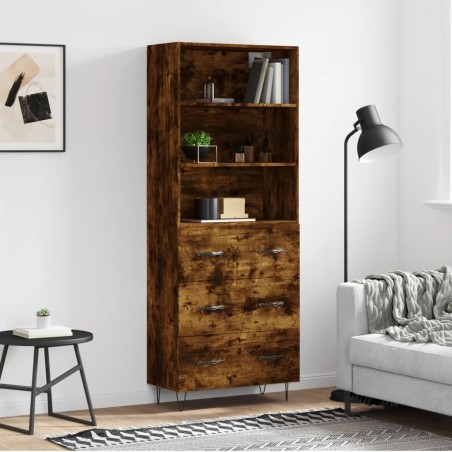 vidaXL Aparador alto madera contrachapada roble ahumado 69,5x34x180 cm