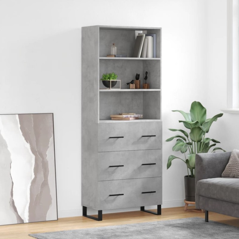 vidaXL Aparador alto madera contrachapada gris hormigón 69,5x34x180 cm vidaXL Aparador alto madera contrachapada gris hormigón 69,5x34x180 cm
