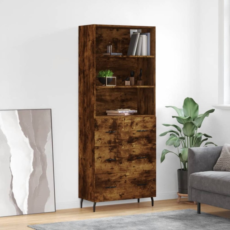 vidaXL Aparador alto madera contrachapada roble ahumado 69,5x34x180 cm