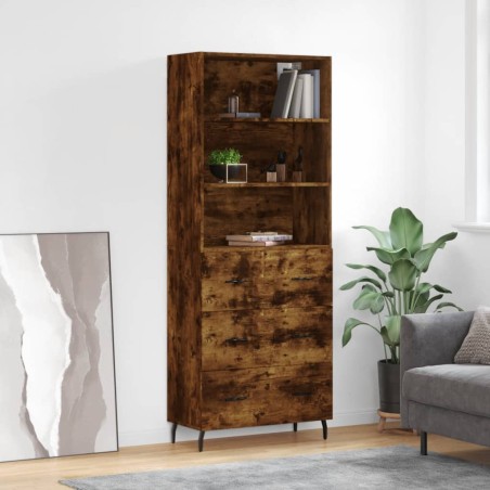 vidaXL Aparador alto madera contrachapada roble ahumado 69,5x34x180 cm